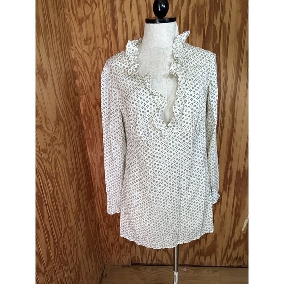 Free People Deep V-Neck Cream Mini Dress Sheer Ruffle Bust Clack Floral NWT M - Picture 1 of 12